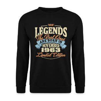 Echte Legenden werden im November 1963 geboren - Unisex Pullover - Schwarz - Vorne - Alina (178cm) & Michal (187cm)