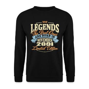 Echte Legenden werden im November 2001 geboren - Unisex Pullover - Schwarz - Vorne - Alina (178cm) & Michal (187cm)