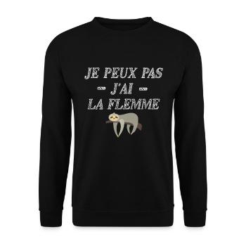 Tee shirt je peux pas j ai la flemme - Sweat-shirt Unisexe - noir - Devant - Alina (178cm) & Michal (187cm)