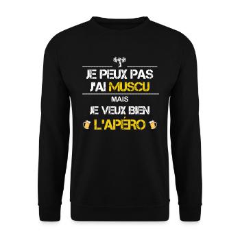 Je peux pas j ai muscu humour - Sweat-shirt Unisexe - noir - Devant - Alina (178cm) & Michal (187cm)