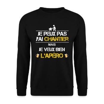 Je peux pas j ai chantier humour texte - Sweat-shirt Unisexe - noir - Devant - Alina (178cm) & Michal (187cm)