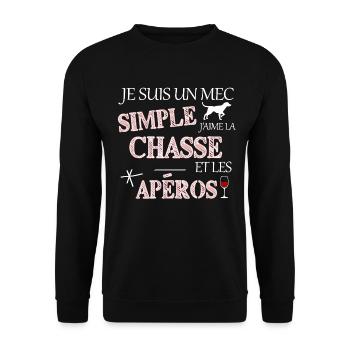Un mec simple chasse humour - Sweat-shirt Unisexe - noir - Devant - Alina (178cm) & Michal (187cm)