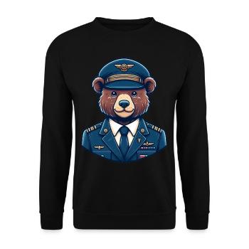 Cute Bear Pilot - Unisex Pullover - Schwarz - Vorne - Alina (178cm) & Michal (187cm)