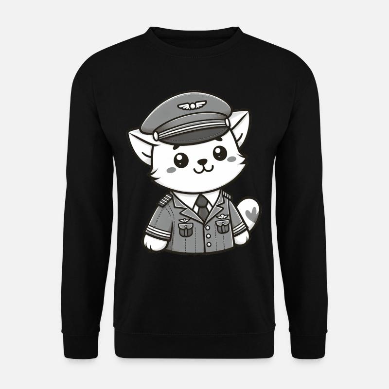 Cute Cat Pilot - Unisex Pullover - Schwarz