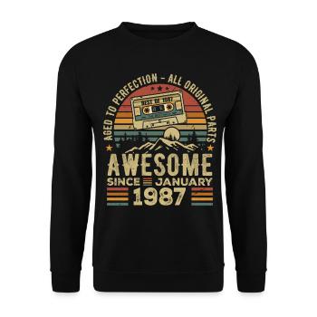 Anniversaire Janvier 1987 | Cadeau Janvier 1987 - Sweat-shirt Unisexe - noir - Devant - Alina (178cm) & Michal (187cm)