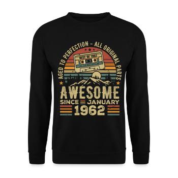 Geburtstag Januar 1962 | Geschenk Januar 1962 - Unisex Pullover - Schwarz - Vorne - Alina (178cm) & Michal (187cm)