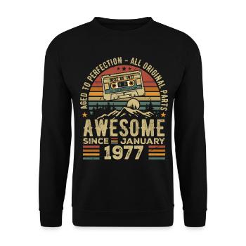 Anniversaire Janvier 1977 | Cadeau Janvier 1977 - Sweat-shirt Unisexe - noir - Devant - Alina (178cm) & Michal (187cm)