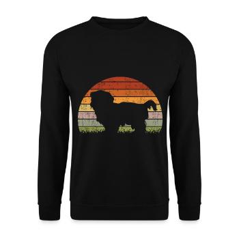 Shih Poo Shihpoo Hund Mix Vintage Retro - Unisex Pullover - Schwarz - Vorne - Alina (178cm) & Michal (187cm)