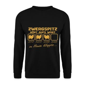 Zwergspitz Kleinspitz Mama Spruch Lustig aufs Wort - Unisex Pullover - Schwarz - Vorne - Alina (178cm) & Michal (187cm)