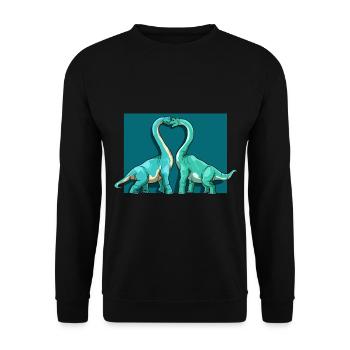 Brachiosaurus Dinosaurier Herz Paar Liebe - Unisex Pullover - Schwarz - Vorne - Alina (178cm) & Michal (187cm)