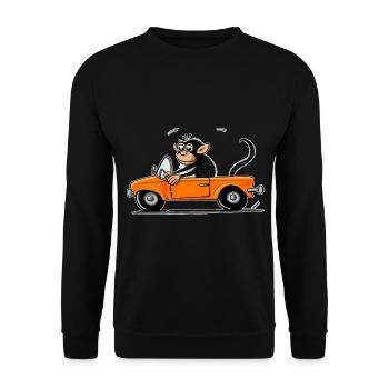 Lustiger Affe im Auto für Kinder - Unisex Pullover - Schwarz - Vorne - Alina (178cm) & Michal (187cm)