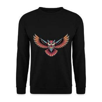 Flilegende Eule für eine Street Art Fans Künstler - Unisex Pullover - Schwarz - Vorne - Alina (178cm) & Michal (187cm)