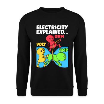Lustiges Elektriker Design Erklärt Elektrizität - Unisex Pullover - Schwarz - Vorne - Alina (178cm) & Michal (187cm)