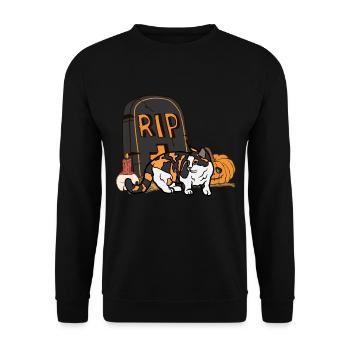 Süße Munchkin Halloween Katze für Halloween - Unisex Pullover - Schwarz - Vorne - Alina (178cm) & Michal (187cm)