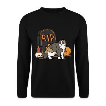 Süße Schottische Faltohrkatze Halloween Katze - Unisex Pullover - Schwarz - Vorne - Alina (178cm) & Michal (187cm)