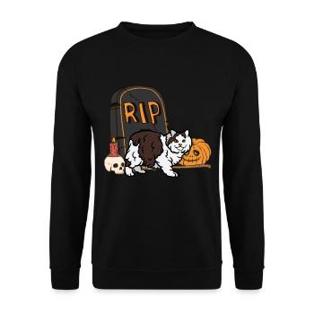 Cymric Halloween Katze - Unisex Pullover - Schwarz - Vorne - Alina (178cm) & Michal (187cm)