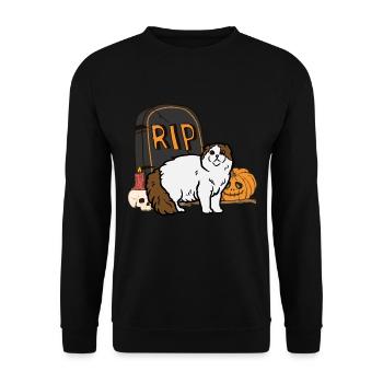 Süße Schottische Faltohrkatze Halloween Katze - Unisex Pullover - Schwarz - Vorne - Alina (178cm) & Michal (187cm)