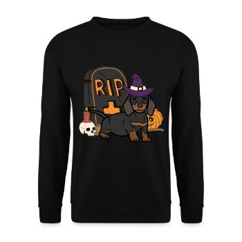 Cute Dachshund Halloween Costume Dog - Unisex Sweatshirt - black - Front - Alina (178cm) & Michal (187cm)