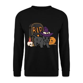 Süßer Scottish Terrier Halloween Liebhaber Kawaii - Unisex Pullover - Schwarz - Vorne - Alina (178cm) & Michal (187cm)