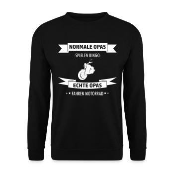 Motorrad Opa Biker Großvater Lustiger Spruch - Unisex Pullover - Schwarz - Vorne - Alina (178cm) & Michal (187cm)