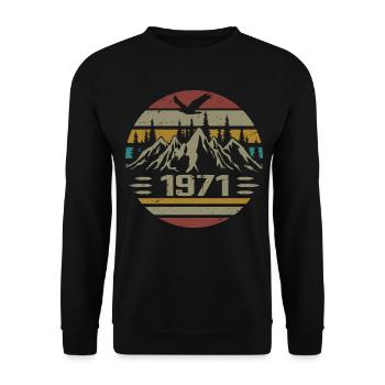 Jahrgang 1971 Original Retro 1971 Geburtstagsgeschenk - Unisex Pullover - Schwarz - Vorne - Alina (178cm) & Michal (187cm)