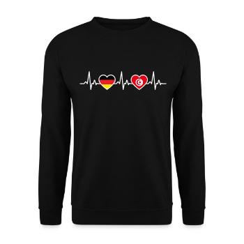 Tunesien Deutschland Herzschlag Flagge Tunesier - Unisex Pullover - Schwarz - Vorne - Alina (178cm) & Michal (187cm)