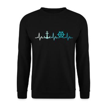 Retro Bootfahren Herzschlag Anker Kapitaen - Unisex Pullover - Schwarz - Vorne - Alina (178cm) & Michal (187cm)