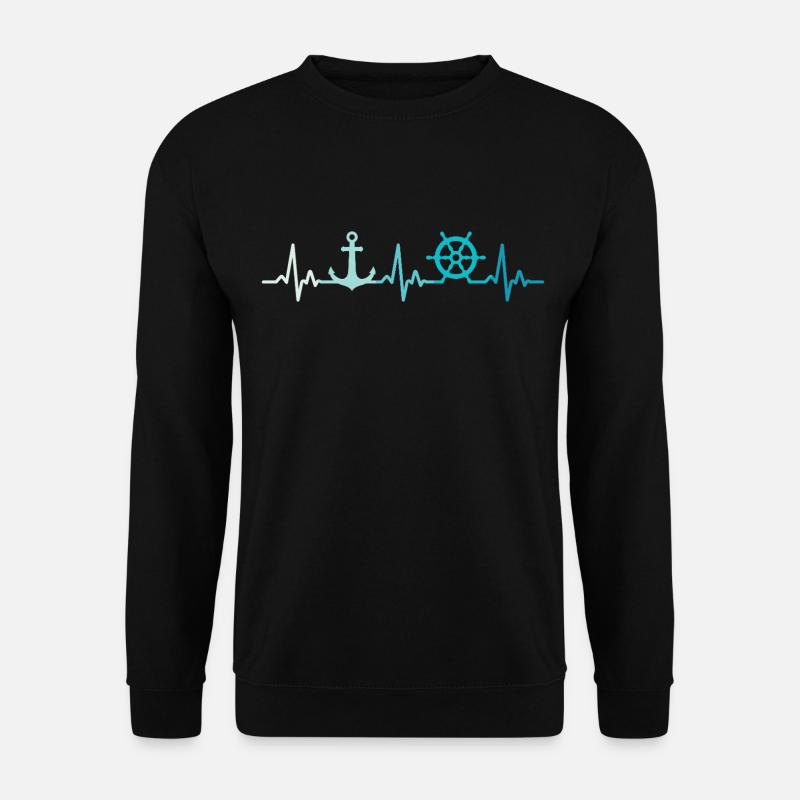Retro Bootfahren Herzschlag Anker Kapitaen - Unisex Pullover - Schwarz