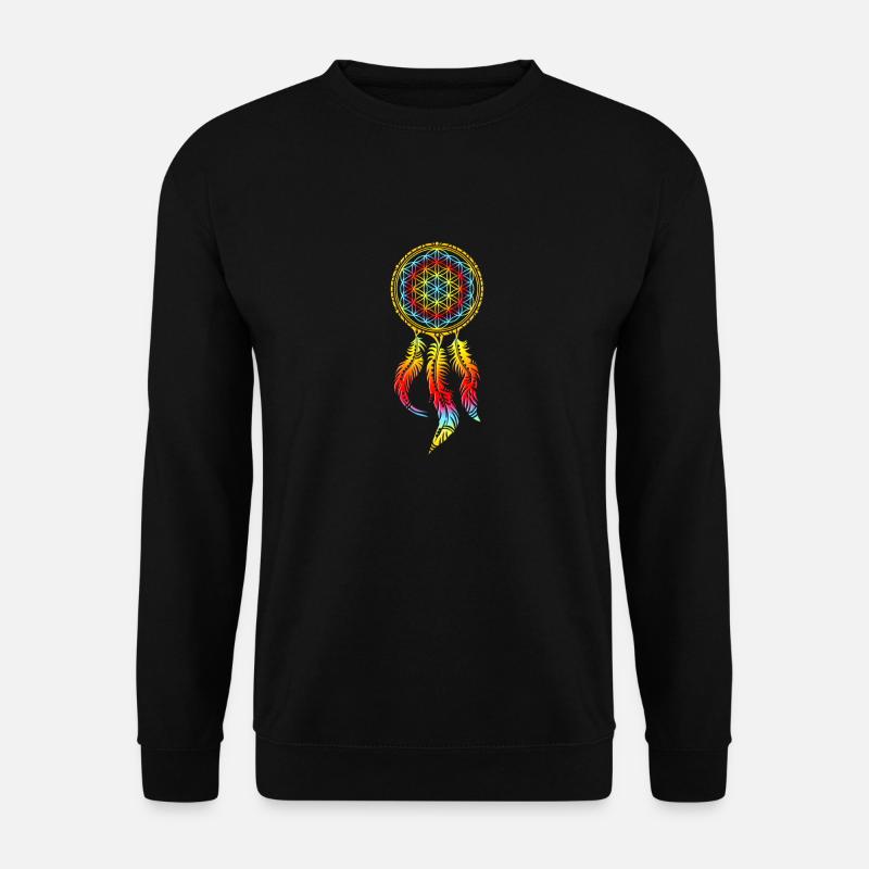 Traumfänger, Blume des Lebens, Indianer, Spirit - Unisex Pullover - Schwarz