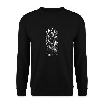 Big Foot spielt Kontrabass in einer Jazzband - Unisex Pullover - Schwarz - Vorne - Alina (178cm) & Michal (187cm)