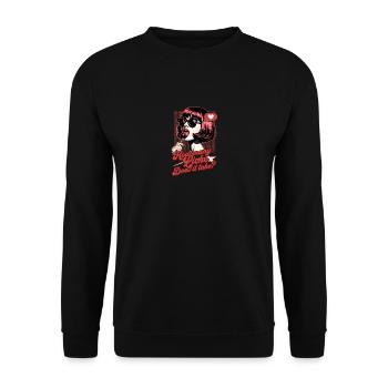 Pop Art Lollipop Girl Nostalgic "How Many Licks" - Unisex Pullover - Schwarz - Vorne - Alina (178cm) & Michal (187cm)