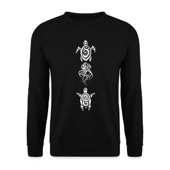 Zwei Schildkröten und eine Qualle (weiß) - Unisex Pullover - Schwarz - Vorne - Alina (178cm) & Michal (187cm)