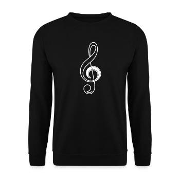 Puristischer Notenschlüssel – Schwarz-Weiß - Unisex Pullover - Schwarz - Vorne - Alina (178cm) & Michal (187cm)