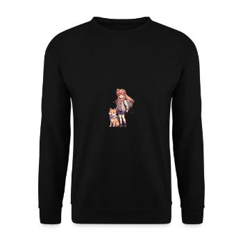 Mädchen mit Haustier japanisch Hund Shiba Inu - Unisex Pullover - Schwarz - Vorne - Alina (178cm) & Michal (187cm)