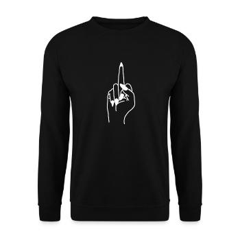 Frau Stinkefinger Hand - Unisex Pullover - Schwarz - Vorne - Alina (178cm) & Michal (187cm)