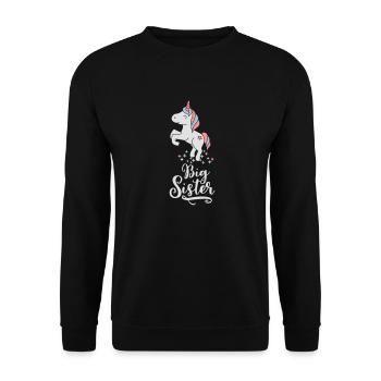 Big Unicorn Sister -Große Einhorn Schwester-Sterne - Unisex Pullover - Schwarz - Vorne - Alina (178cm) & Michal (187cm)