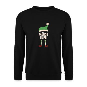 Weihnachten Müde Elfe Advent Geschenk - Unisex Pullover - Schwarz - Vorne - Alina (178cm) & Michal (187cm)