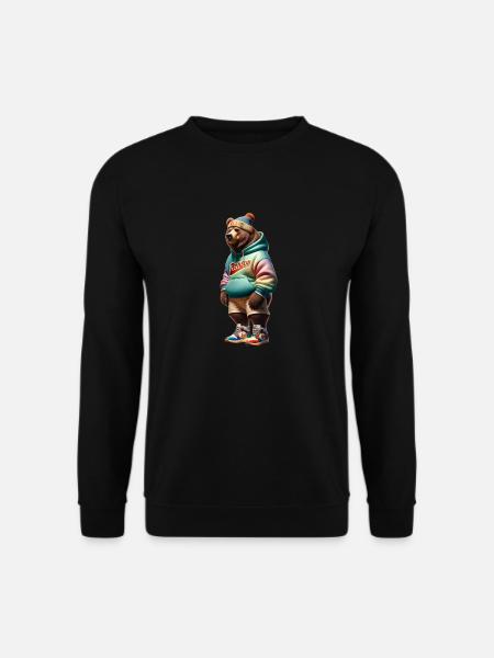 Bär mit Wintermütze - Unisex Pullover - Schwarz
