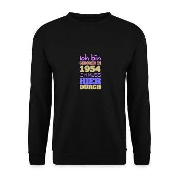 geboren 1954 - Unisex Pullover - Schwarz - Vorne - Alina (178cm) & Michal (187cm)