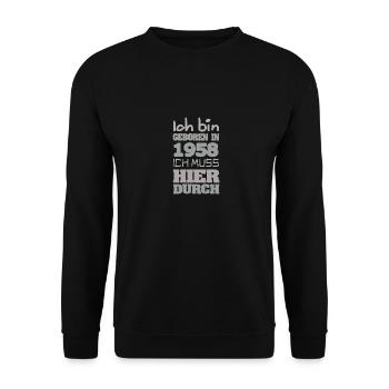 geboren 1958 - Unisex Pullover - Schwarz - Vorne - Alina (178cm) & Michal (187cm)