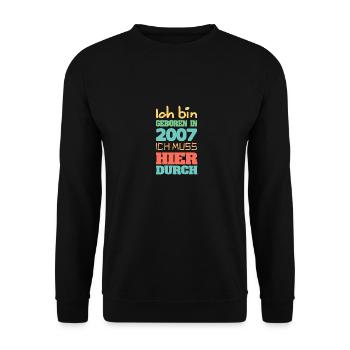 geboren 2007 - Unisex Pullover - Schwarz - Vorne - Alina (178cm) & Michal (187cm)