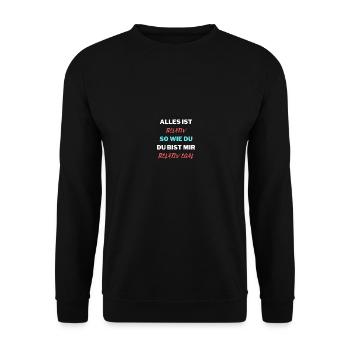 Alles ist relativ - lustiges Design - Unisex Pullover - Schwarz - Vorne - Alina (178cm) & Michal (187cm)