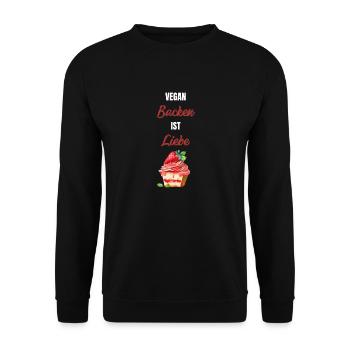 Vegan Backen ist Liebe | Geschenkidee - Unisex Pullover - Schwarz - Vorne - Alina (178cm) & Michal (187cm)