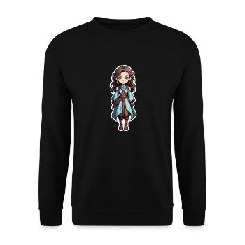 Mittelalterliche Fantasy-Kriegerin - Unisex Pullover - Schwarz - Vorne - Alina (178cm) & Michal (187cm)