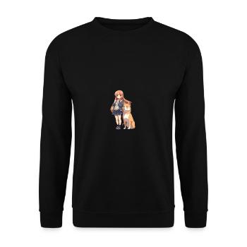 Mädchen mit Haustier japanisch Hund Shiba Inu - Unisex Pullover - Schwarz - Vorne - Alina (178cm) & Michal (187cm)
