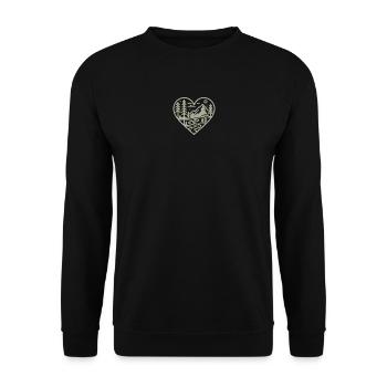 Herzform-Landschaft mit Bergen & Fluss - Unisex Pullover - Schwarz - Vorne - Alina (178cm) & Michal (187cm)