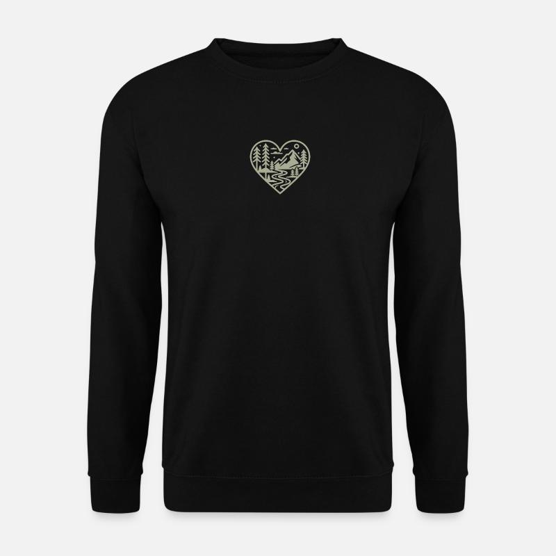 Herzform-Landschaft mit Bergen & Fluss - Unisex Pullover - Schwarz
