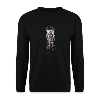 Qualle mit roten Fäden - Jellyfish Motiv - Unisex Pullover - Schwarz - Vorne - Alina (178cm) & Michal (187cm)