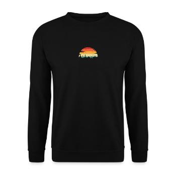 Lebendige Skyline bei Sonnenuntergang - Unisex Pullover - Schwarz - Vorne - Alina (178cm) & Michal (187cm)