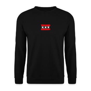 Drei weiße Xs auf roten Pinselstrichen - Unisex Pullover - Schwarz - Vorne - Alina (178cm) & Michal (187cm)